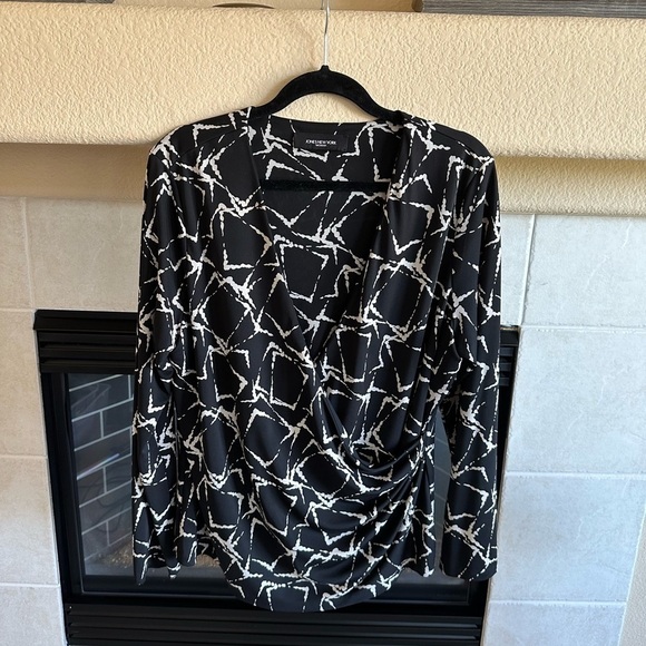 Jones New York Woman Wrap Top Black Ivory- Plus Size 1X - Picture 1 of 6
